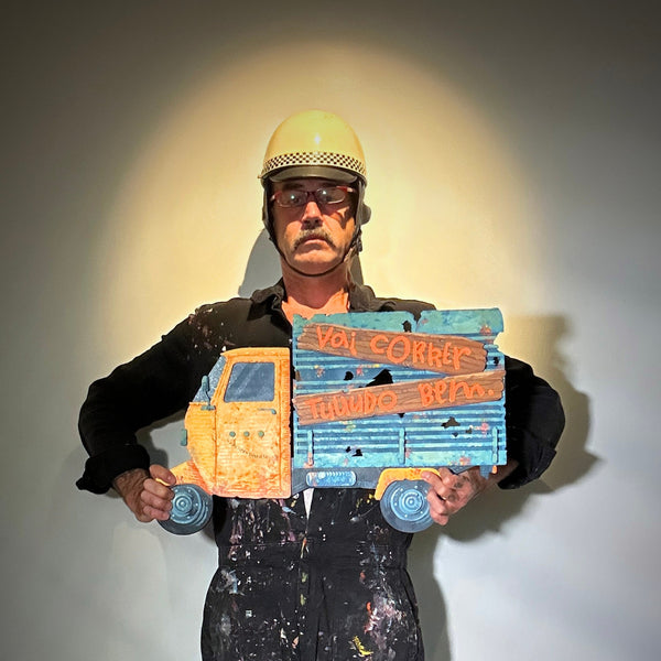 Original acrylic painting on layered wood "Vai correr tudo bem" by Mário Belém available at Because Art Matters gallery.
