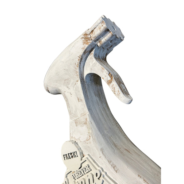 Close-up detail of Mário Belém "Good Lord, grant me patience" sculpture showing hand-carved wooden hand element