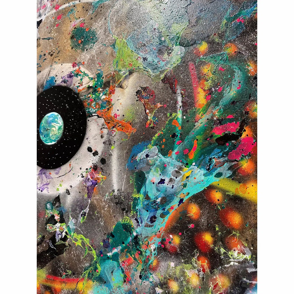 Close-up detail of the organic patterns and layered acrylic textures in "Patterns from Pangea" by RAM.