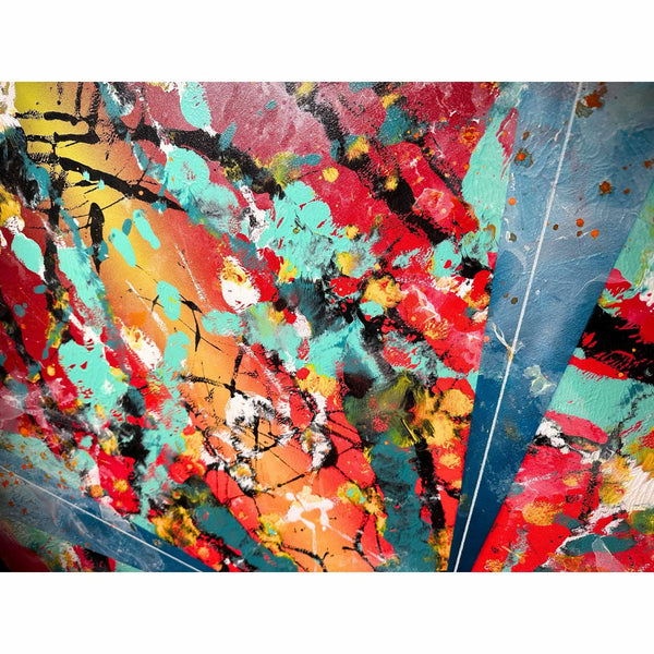 Detailed view of the impasto acrylic layers and structural composition in "Solid Corpus" by RAM.